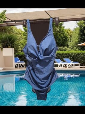 Blue One-Piece Swimsuit - Twist Front Size Large